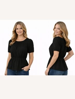 "Nine West" Misses (M) Like New Black Short Sleeve Ruffled Top